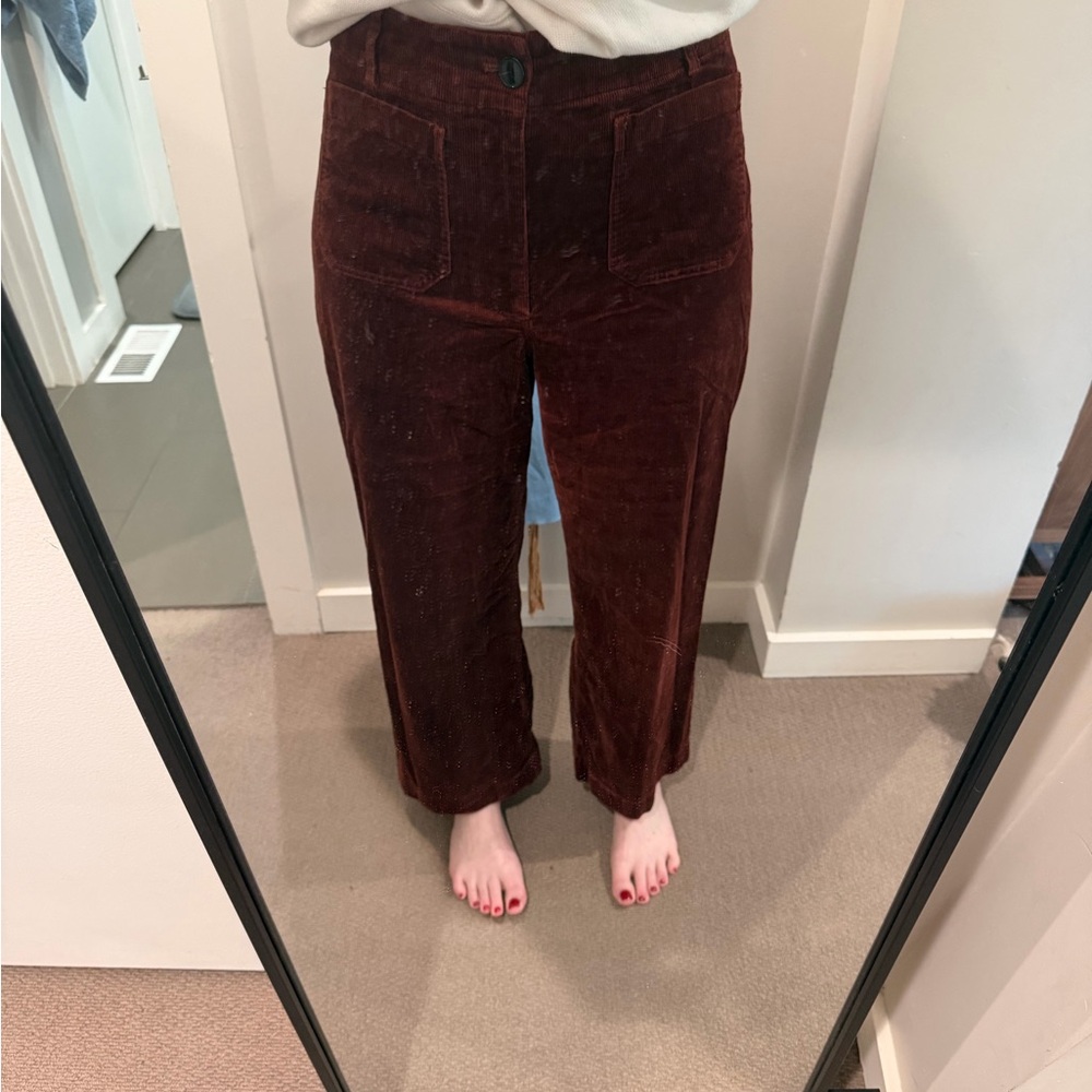 Maeve Brown Corduroy Wide-Leg crop Pants